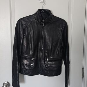 Kenneth Cole Reaction Womens Black Authentic 100% Leather Jacket Size Small